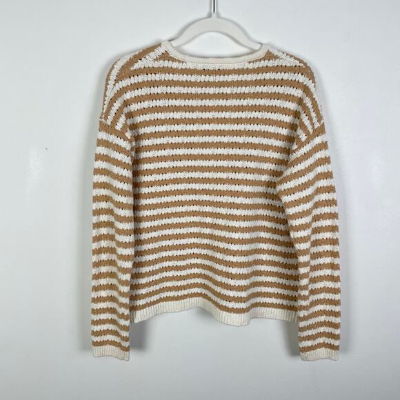 Madewell Open Knit Striped Cardigan Sweater White Tan Button Front Cotton XS - Picture 3 of 15